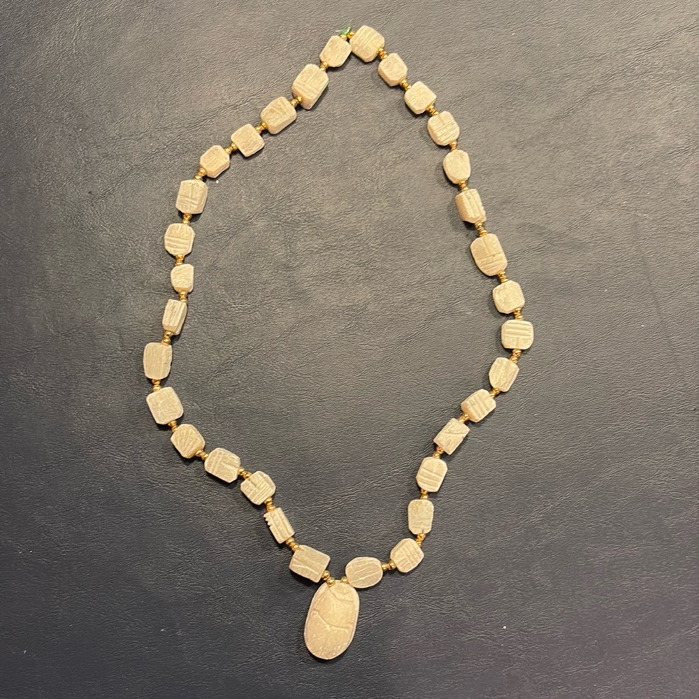 Vintage Necklace Handmade Egyptian revival hand carved soapstone scarab necklace
